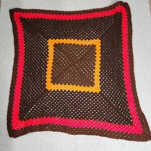 Crochet Fall Brown Red Orange Cover Table Square Tablecloth Topper 38" READ